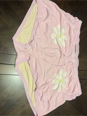 Women’s Pink Daisy Knit Lounge Shorts with Elastic Waist